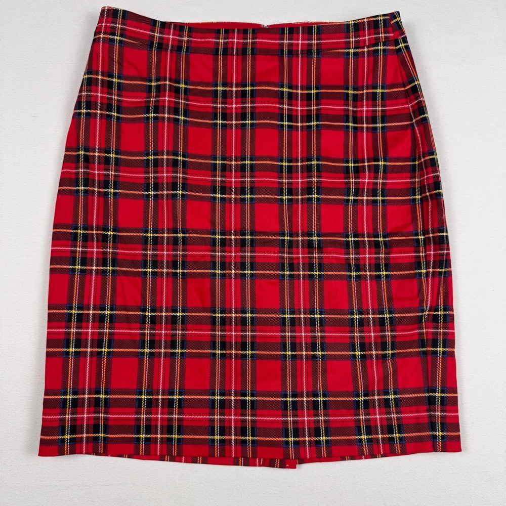 J.Crew Pencil Skirt Women 4P Red Plaid Tartan Cotton Blend Stretch